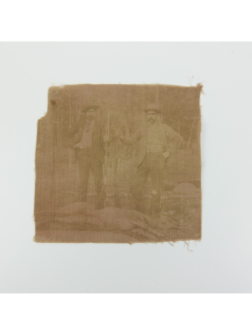 Antique Photograph Printed On Fabric Cloth Two Men Rifle Guns Hunting Deer 1880s